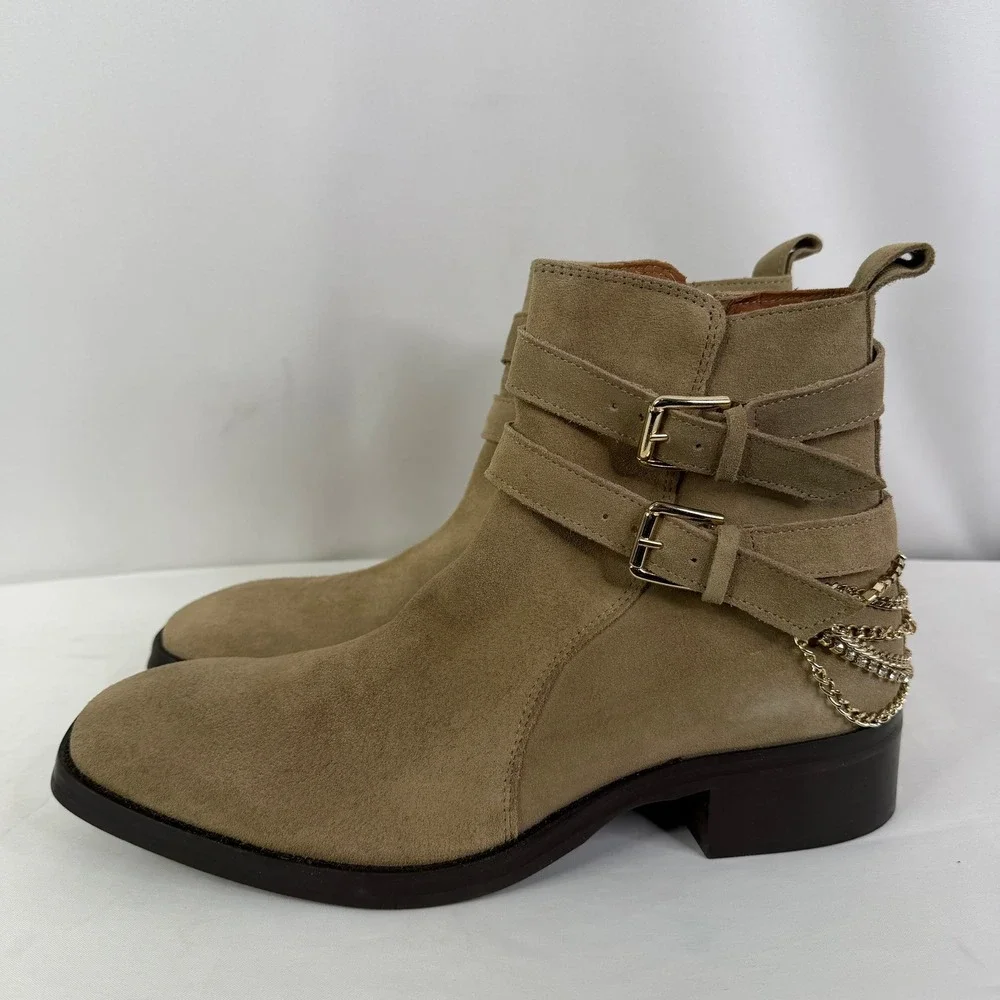 Aldo x Jordan Fisher Kairi Mens Tan Suede Chain Rhinestone Buckle Boots 10.5 NEW
